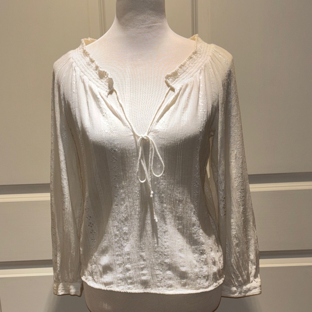 Alice + Olivia Off-White Textured Embroidered Blouse - Small